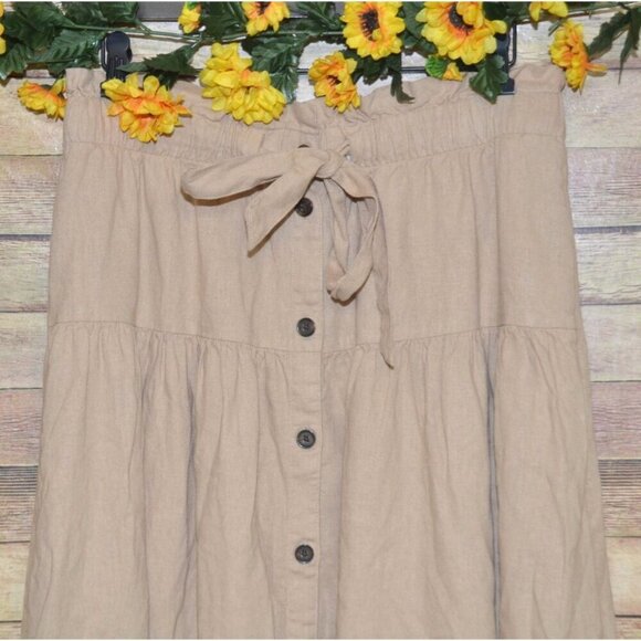 Universal Thread Tan Button Up Tiered Maxi Skirt Size M Linen Blend Boho Modest - Picture 3 of 10